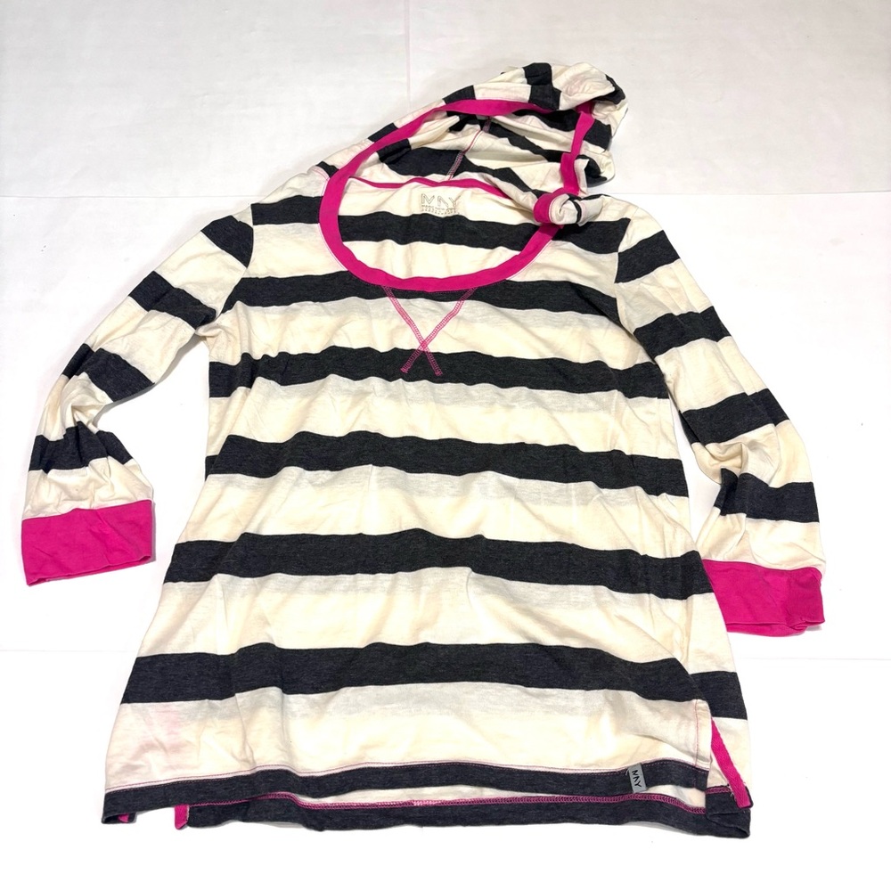 ❤️Marc New York Hooded Top Gray And Cream With Pink accent
